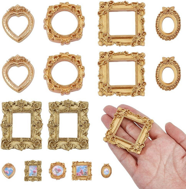 10 PCS Mini Vintage Resin Picture Frame Golden Photo Frames Antique Small Pictures Tiny Oval Rect, 10 PCS Mini Vintage Resin Pict