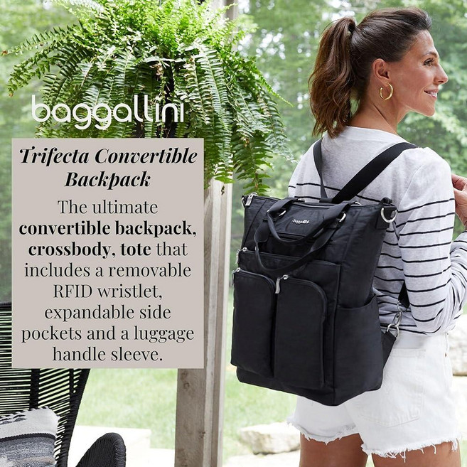 Baggallini 여성용 올 세트 3 in 1 토트 백팩 블랙. 원사이즈