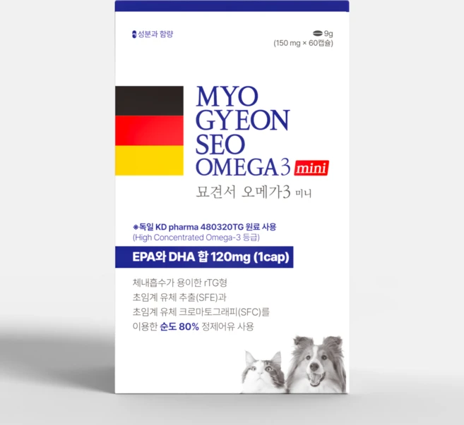 묘견서 강아지 고양이 오메가3 미니 3oval 60캡슐 (2개월분) 순도 80% KDpharma 독일 원료, 60정, 1개 - 쿠팡