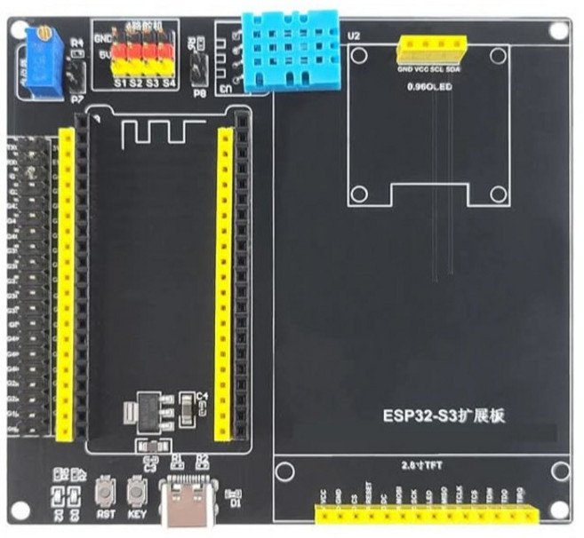 Goouuu ESP32-S3CAM 開發板 40腳已焊接 帶OV2640攝影機 8MB Flash 16MB PSRAM, 多功能擴展板內置5V與溫濕度感測, ESP32S3CAM, 多功能擴展板內置5V與溫濕度感測