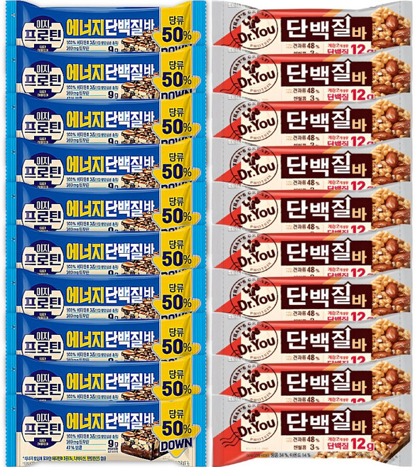 단백질 간식 보충 단백질바 모음 이지프로틴 에너지 단백질바 + 닥터유 단백질바 12개씩, 1세트, 1.08kg