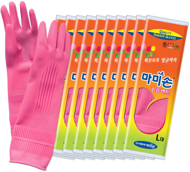 마미손 주름밴드 고무장갑, 대(L), 10개