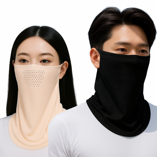 믿추 자외선차단 스포츠마스크 쿨마스크 골프 러닝 등산용, 블랙+스킨, 2개