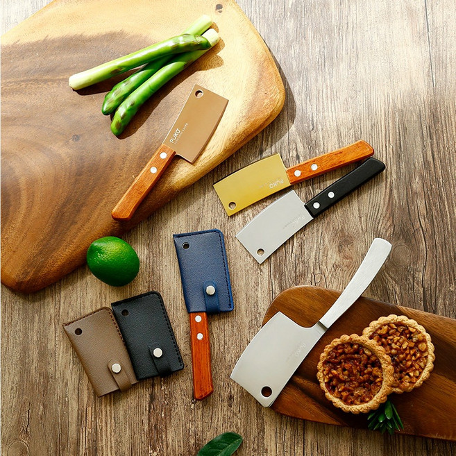 리빙안 우드 미니 중식도 도끼칼 캠핑 칼 치즈 나이프, 우드핸들 로즈골드