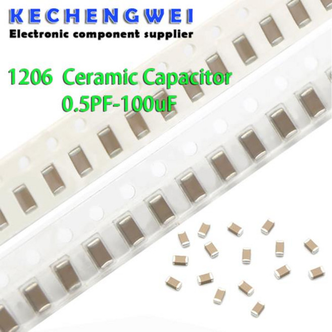 100pcs 1206 50V SMD 후막 칩 다층 세라믹 커패시터 0.5pF-100uF 10NF 1UF 2.2UF 4.7UF 1PF 6PF, 51 10nF
