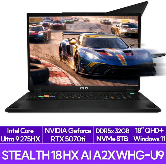 MSI 스텔스 18 HX AI A2XWHG-U9 QHD+, WIN11 Home, 32GB, 8TB, 미드나이트 블랙
