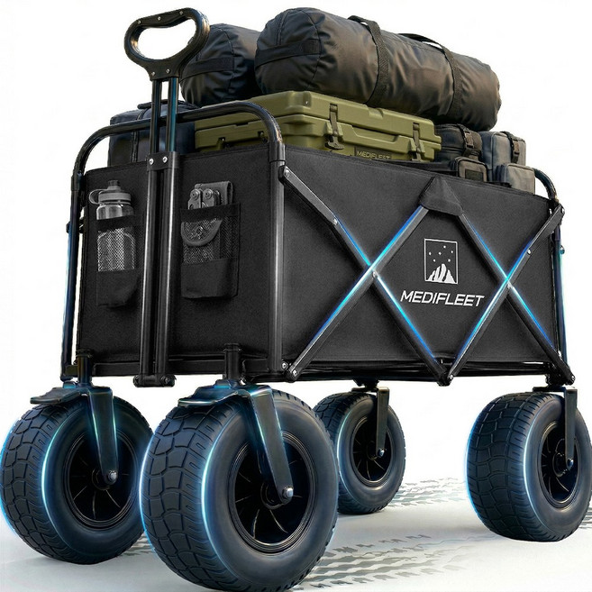 메디플릿 캠핑 아웃도어 대형 광폭 바퀴 폴딩 카트 웨건, 1개, 블랙(8호)
