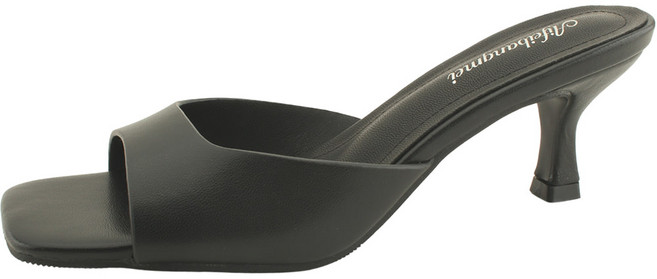 소가죽 미들힐 뮬 슬리퍼 샌들 6cm