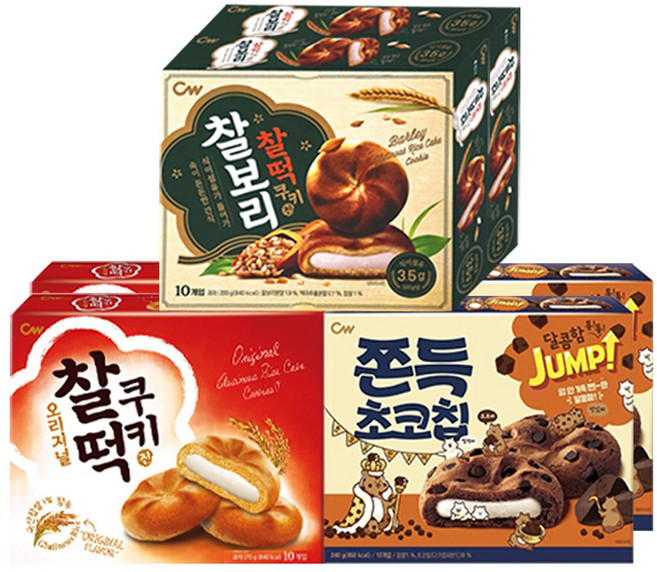 청우 찰보리 찰떡쿠키 200g+쫀득초코칩 240g+찰떡쿠키 오리지널 215g, 2세트, 655g