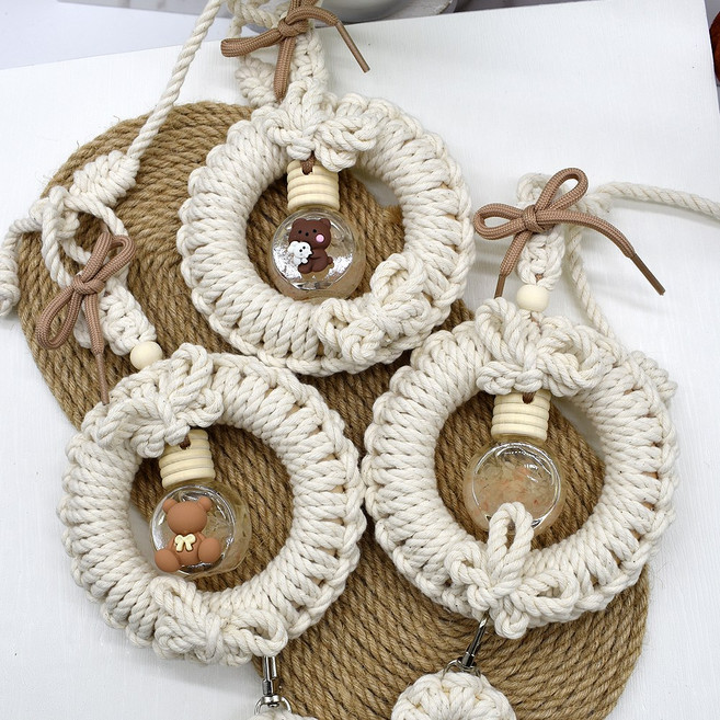 마리포사 디퓨저 마크라메 라운드 월행잉플랜트 디퓨저15ml+리필15ml 차량룸미러겸용, 리본곰두리, 도손(밝고 부드러운 꽃향기)