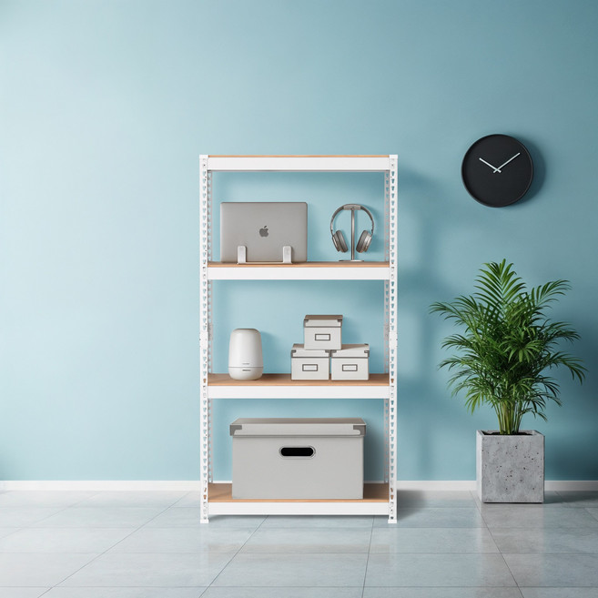 스피드랙 무볼트 조립식 철제 앵글 선반, 4단, 화이트