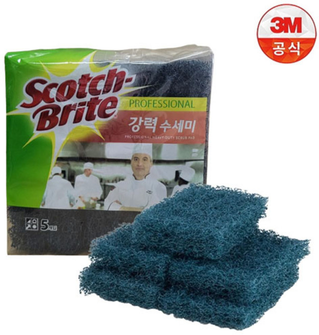 3M 스카치브라이트 강력수세미 불판 녹슨 탄 냄비 세척, 1세트, 5개
