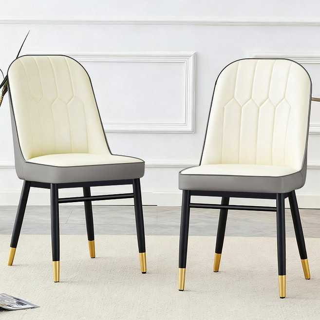 뷔이위이 식탁의자 카페 식당 인테리어 등받이 가죽 2인용 체어, 2개, 베이지&연그레이