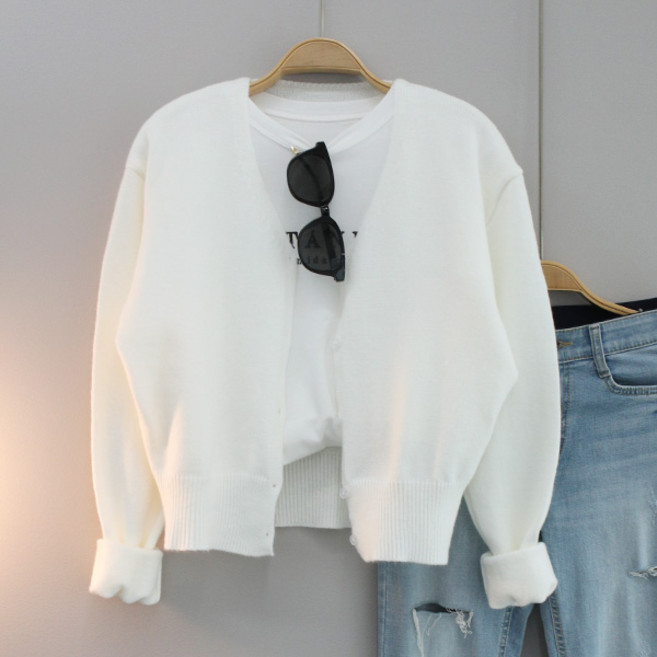 달콩 여성 벨르브이넥크롭니트가디건 봄신상 울가디건
