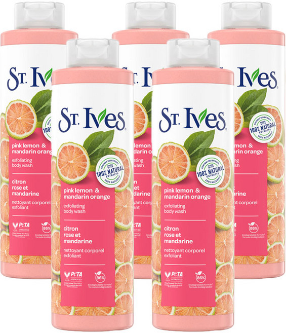 St. Ives 세인트입스 세인트이브스 바디워시 핑크 레몬 앤 만다린 오렌지, 5개, 650ml