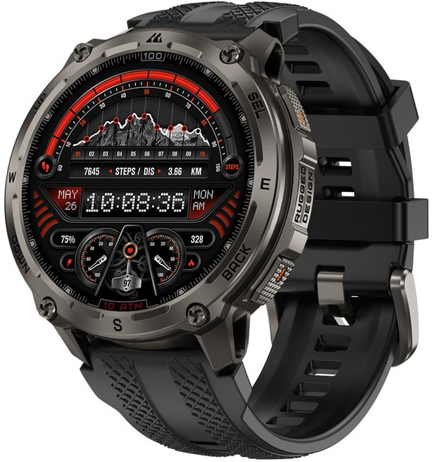KOSPET 10ATM IP69K 방수 잠수형 군사 인증 이중 주파수 GPS 오프라인 지도 500mAh 160 가지 자유형 훈련 모드 스테인리스 스틸 탱크 T4 스마트워치, GPS + 블루투스, 3.63cm, black