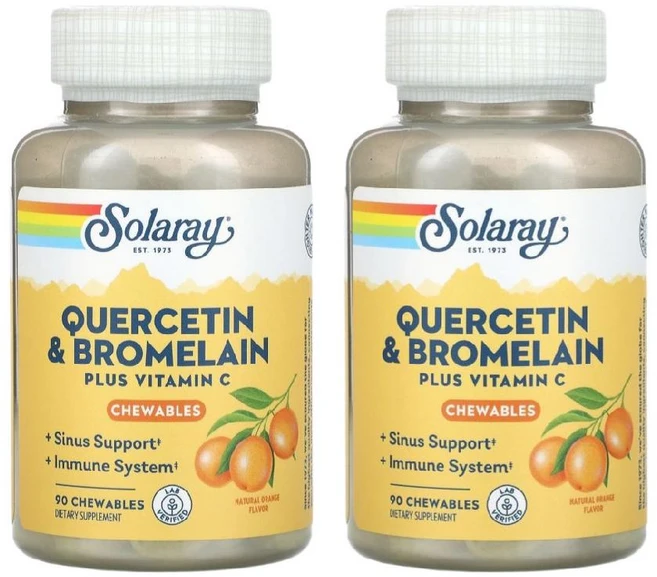1+1 솔라레이 퀘르세틴 브로멜라인 플러스 비타민C 츄어블90정 천연 오렌지 비타민씨 - 쿠팡