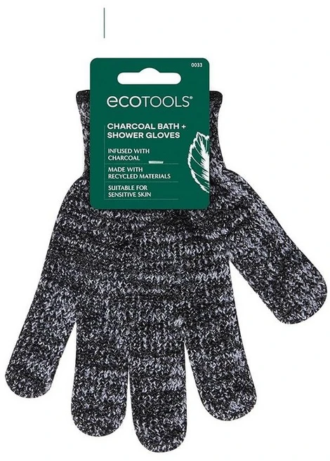EcoTools 부드러운 목욕 + 샤워 장갑 각질 제거 죽은 피부 및 몸 전체를 클렌징 스크럽 수분 공급을 위한 아보카도 오일이 함유된 크루얼티프리 1쌍(장갑 ), 차콜 주입 장갑, 1쌍, 1개 - 쿠팡