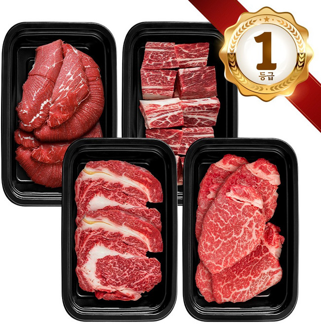 쿠가[냉장냉동] 횡성한우 어사품 1등급 구이 찜갈비 혼합 4구 2호(총2.2kg)[구성 등심+안심채끝(랜덤)+불고기+찜갈비], 단품