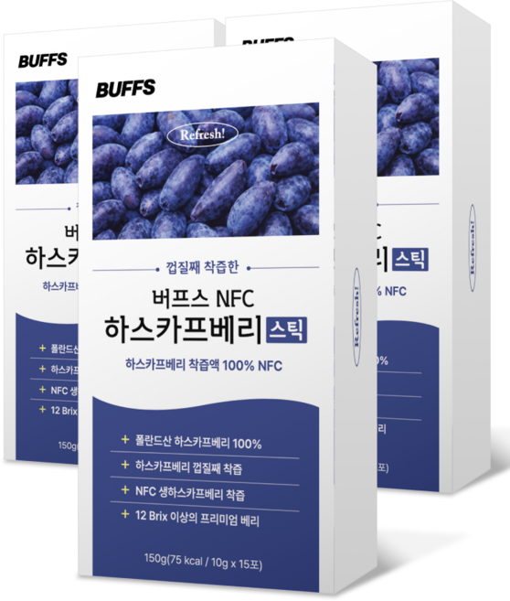 버프스 하스카프 베리 100% 착즙 스틱 NFC 0kcal 무가당 무방부제, 3박스, 150g