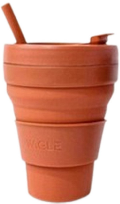 옵티머스 접이식 휴대용 실리콘 텀블러+빨대세트, 1개, 475ml, 브라운