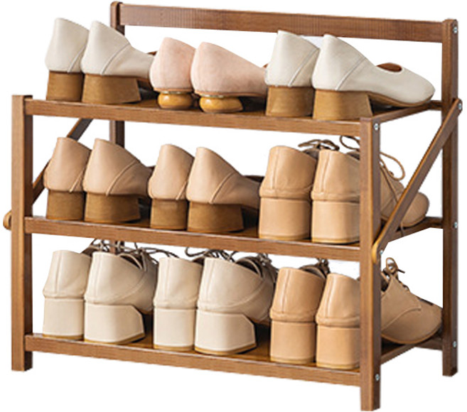宅配 鞋子收納, 1個, 茶色 簡易摺疊鞋架 3層 X50CM