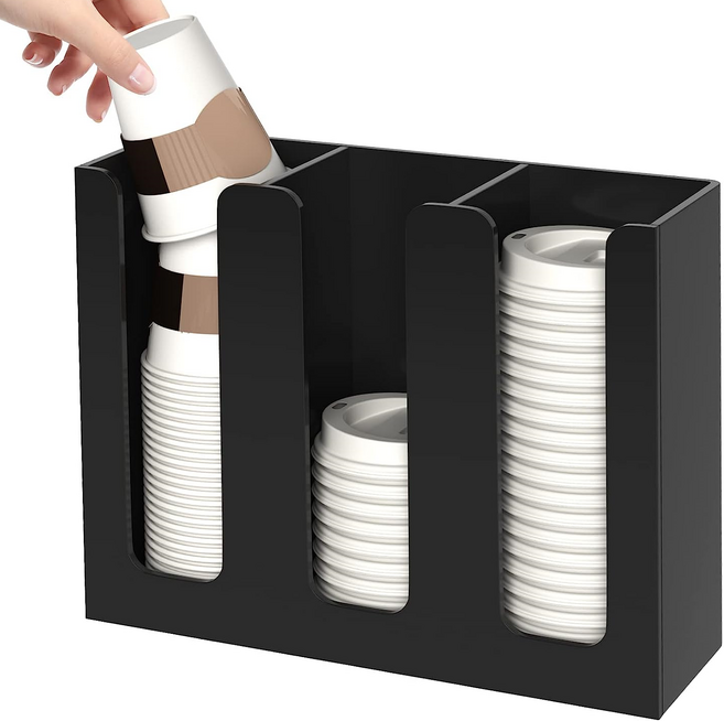 카페용품 테이크아웃 컵홀더 컵디스펜서 3구 종이컵수거함 카페 탕비실 빨대 스트로우 뚜껑 컵 보관함 정리대 거치대 3열, 1개