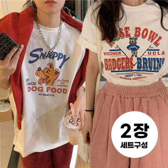 데일로엔 여성 오버핏 반팔 면 티셔츠 수량:2