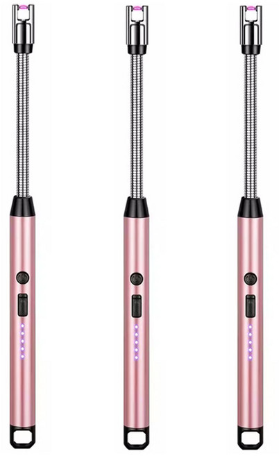 1+1+1 USB 충전식 전기 점화기 각도조절 플라즈마 점화스틱 (개별포장), 로즈골드 3개입
