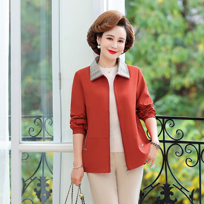 중년 여성 코트 봄가을 캐주얼 기질 숏 상의 루즈핏 빅사이즈 자켓 패션 슬림핏 엄마 재킷 SJS