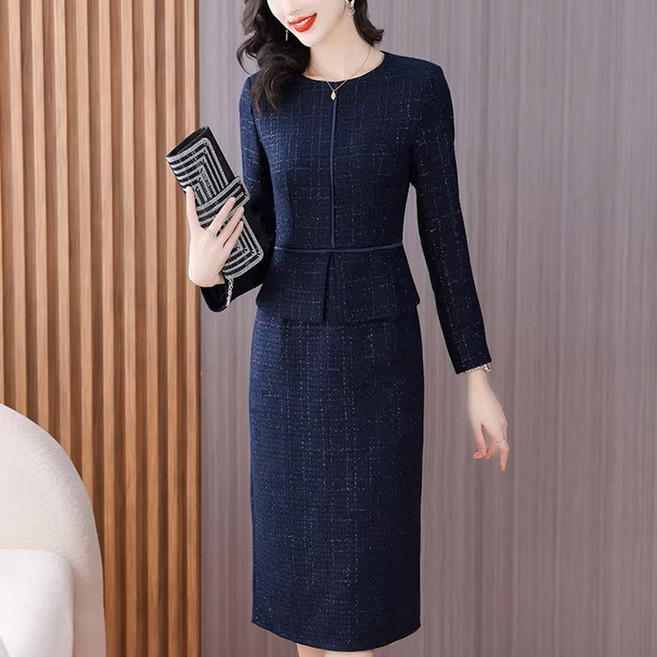 더클라워 인기신상 중년여성 봄가을겨울 세련되고 단아한 트위드 고급 정장 원피스~3XL