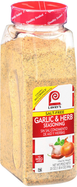 Lawry's 시즈닝 가루 양념 로우리의 무염 멕시코 20.75온스 향신료 블렌드 1개 파히타 다진 밥그릇 채소 및 저염 식단에 적합, 마늘 & 허브, 567g
