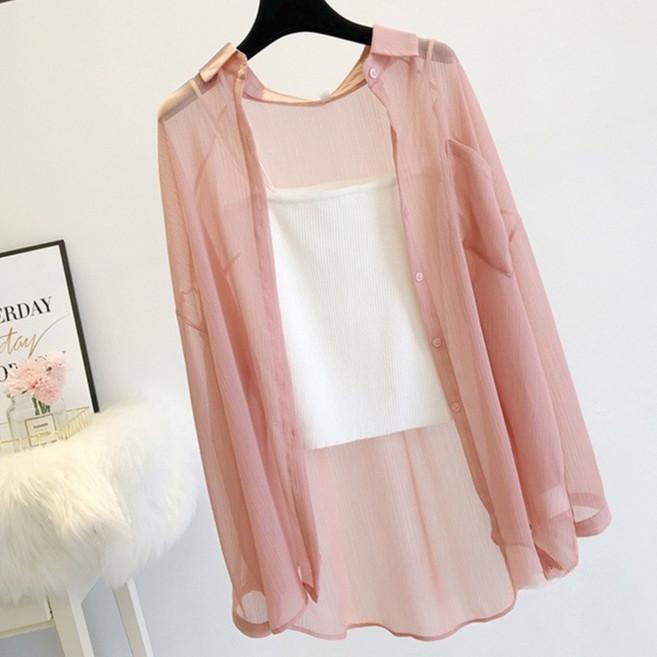 Helena 韓版薄襯衫 落肩寬鬆雪紡 女裝 防曬氣質飄逸薄外套