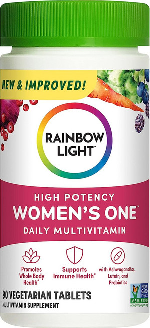 Rainbow Light Womens One Multivitamin 레인보우 라이트 여성 종합 멀티비타민 철분 슈퍼푸드 프로바이오틱스 엔자임 효소 함유 90정, x, 1개