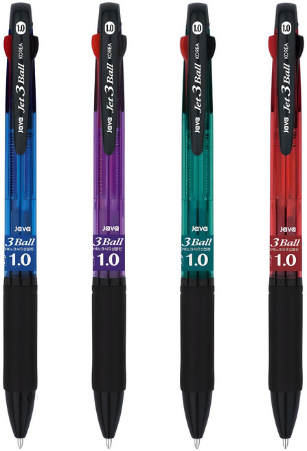 자바펜 제트3볼 멀티펜 4종 세트 1.0mm, 블루 + 퍼플 + 레드 + 민트, 1세트