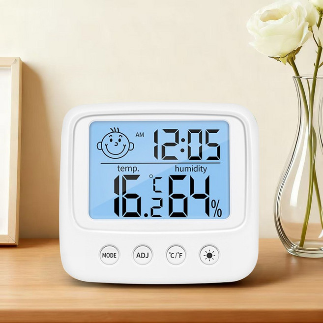 오토림 디지털 온습도계 LCD 대화면 알람기능 거치대+벽걸이 초정밀탁상형, 1개, 화이트  (건전지 포함)