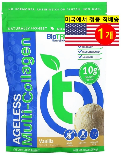BioTrust Ageless Multi Collagen 바이오트러스트 에이지리스 콜라겐 파우더 바닐라맛 246g, 1개 - 쿠팡