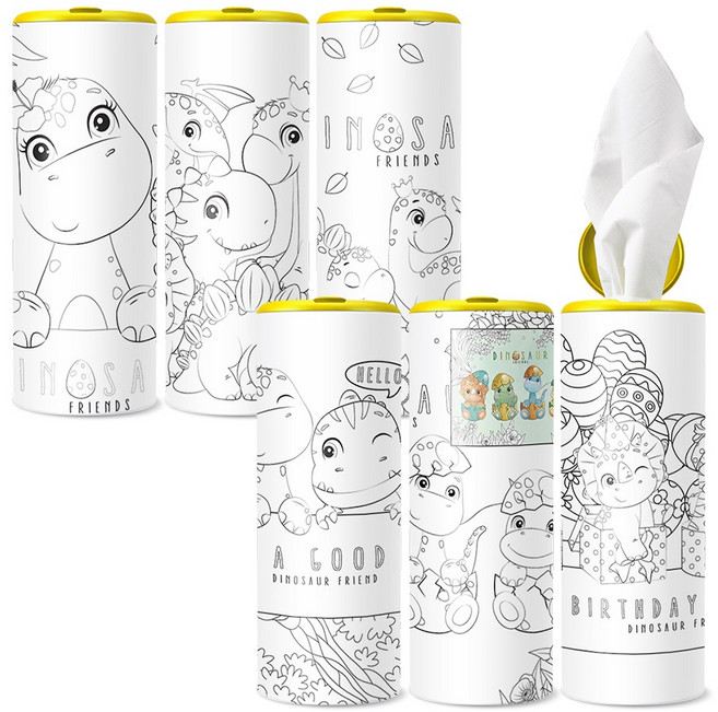 슬림티슈 6P [이색 DIY 컬러링 공룡티슈] / 슬림티슈 차량용티슈 휴대용티슈, 1세트