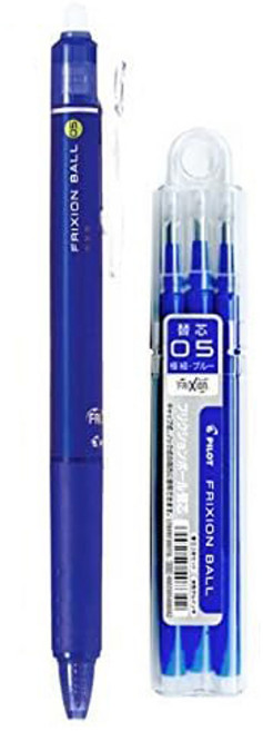 파이롯트 프릭션 노크 볼펜 0.5mm + 리필심 세트, blue, 3세트