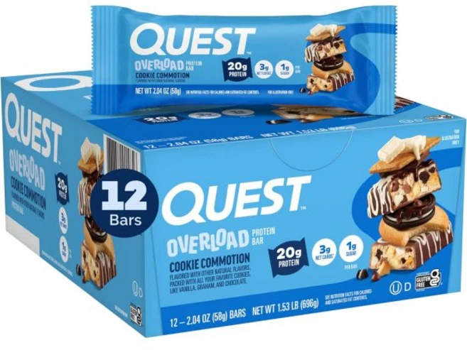 퀘스트 뉴트리션 오버로드 프로틴 바 쿠키 커모션 20g 단백질 1g 설탕 3g 순 탄수화물 12개입 Ques, 쿠키 소동, 1개 - 쿠팡