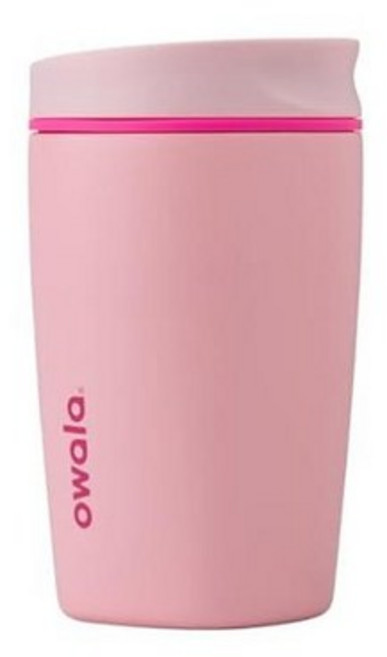 Owala SmoothSip 슬라이더 단열 스테인리스 스틸 커피 텀블러 재사용 가능한 아이스 커피 컵 핫 커피 여행용 머그 BPA 프리 355ml(12온스) 핑크/탠(데, 손잡이 없음, 퍼커 업, 퍼커 업