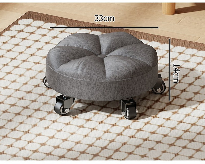 푹신한 가죽쿠션 바퀴달린 청소의자 이동식 낮은의자 무소음휠, 5휠 로우 다크 그레이