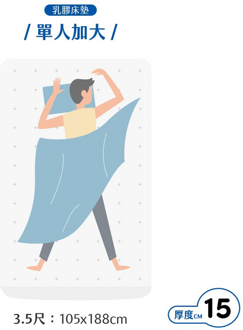 Lullaby 乳膠床墊 15公分厚 單人加大 105x188公分 斯里蘭卡進口 溫柔支撐, 單人加大 3.5尺“105x188 cm