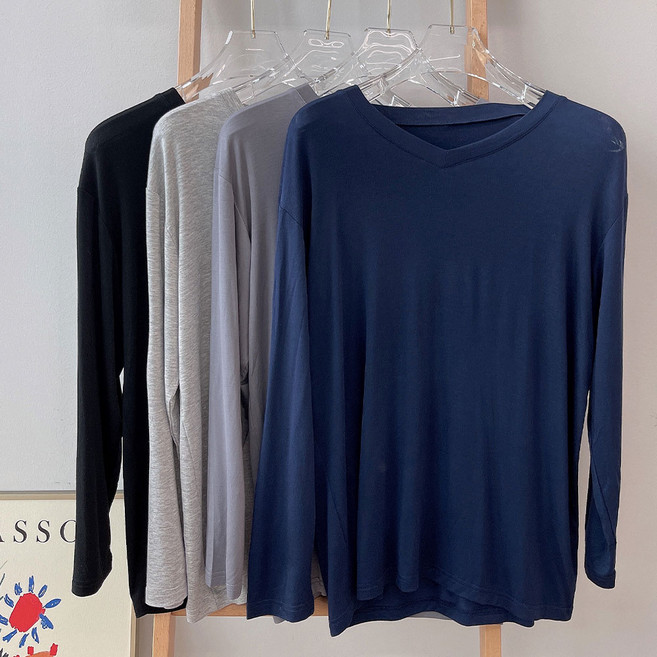 릴리앤로사 남자 모달 잠옷 홈웨어 브이넥 긴팔 상의 티셔츠 파자마