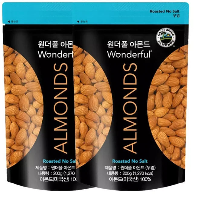 원더풀 아몬드 무염 X 2개, 200g, 1세트