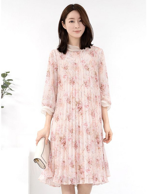 모슬린 엄마옷 프릴 쉬폰플리츠 원피스 MQG125888 마담 미시 중년여성 빅사이즈 할머니옷 50대 60대 70대