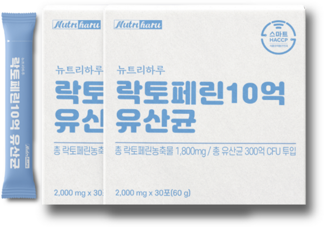 뉴트리하루 락토페린 10억 유산균 장용 고농축 2000mg, 2세트, 60g