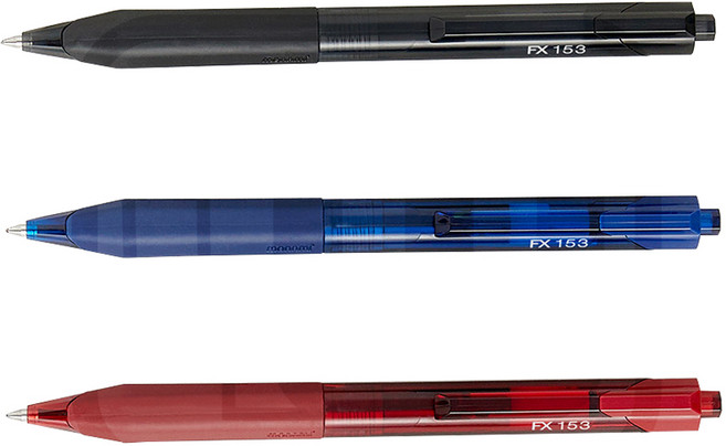 모나미 볼펜 FX153 단색 12개입 고무그립 유성잉크 노크펜 육각볼펜 필기구, 0.7mm, 1개, 적색