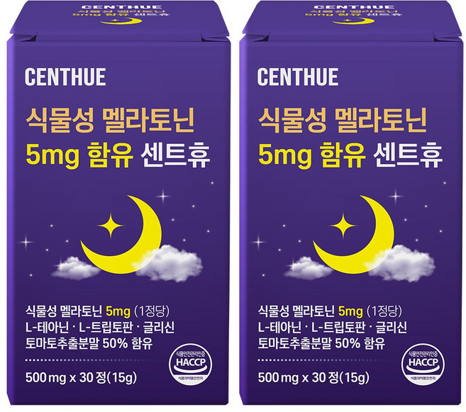 식물성 멜라토닌 5mg 함유 센트휴, 2개, 30정