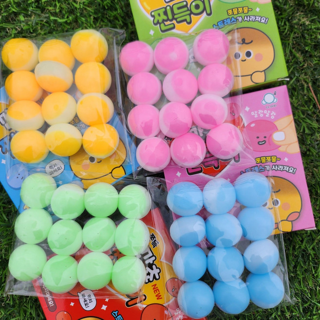 깐쵸말랑이 껌쵸말랑이 찐득이 틱톡장난감 색상별출고 옐로우 핑크 블루 그린, 깐쵸말랑이(색상별), 4개
